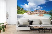 Rocks on tropical beach wall mural image 2