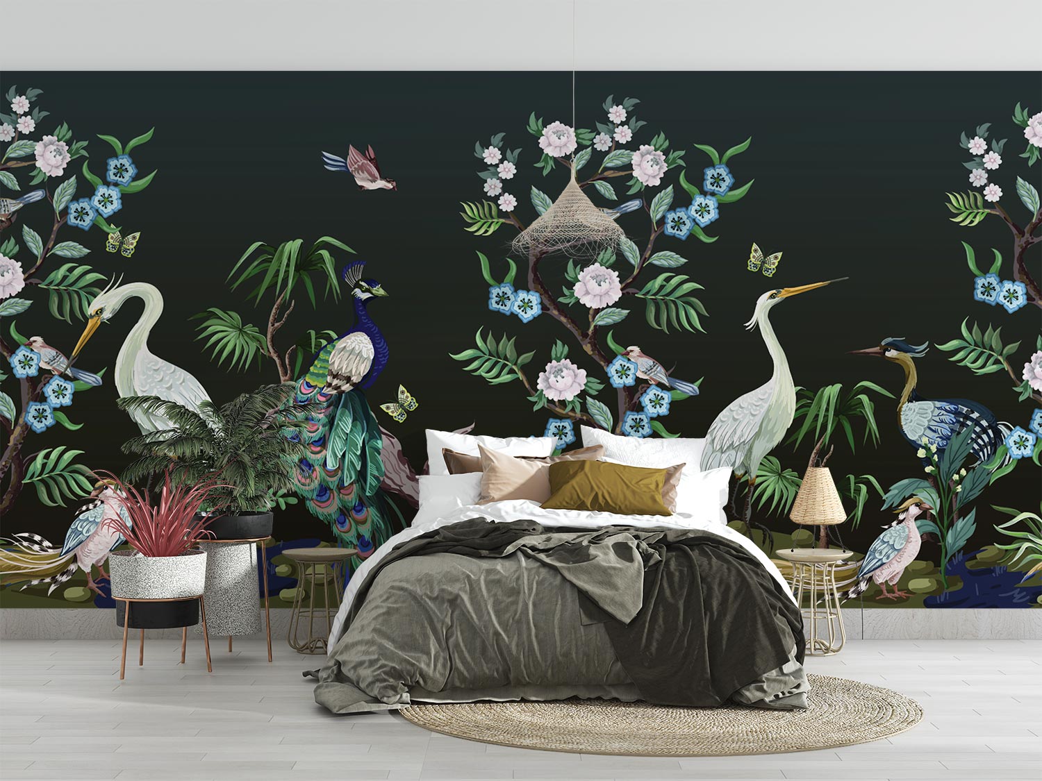 Heron And Peacock Wallpaper Mural image 0