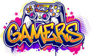 Graffiti-style gaming wall mural with a colorful controller, vibrant gamer room wallpaper for gaming setups and streamers.