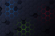 Futuristic Hexagonal Grid Wall Mural – 3D LED-Inspired Honeycomb Wallpaper with RGB Lighting Effects in Blue, Green, and Red for Gaming and Modern Interiors.