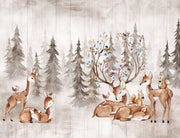 Enchanted meadow nursery wall mural with watercolor forest animals.