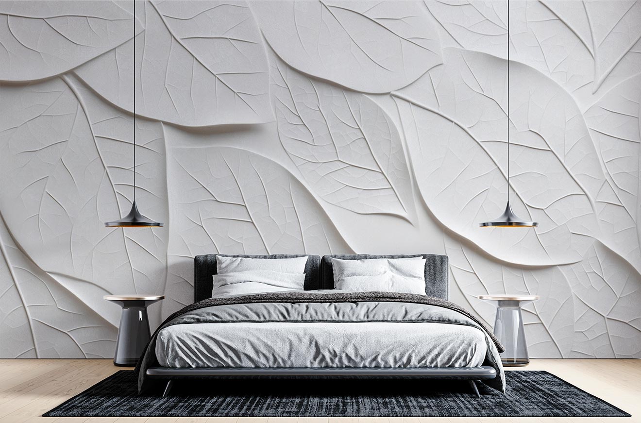 White Leaves Wallpaper Mural image 0