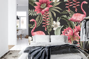 Tropical flowers and flamingos wall mural image 3