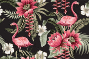 Tropical flowers and flamingos wall mural image 1