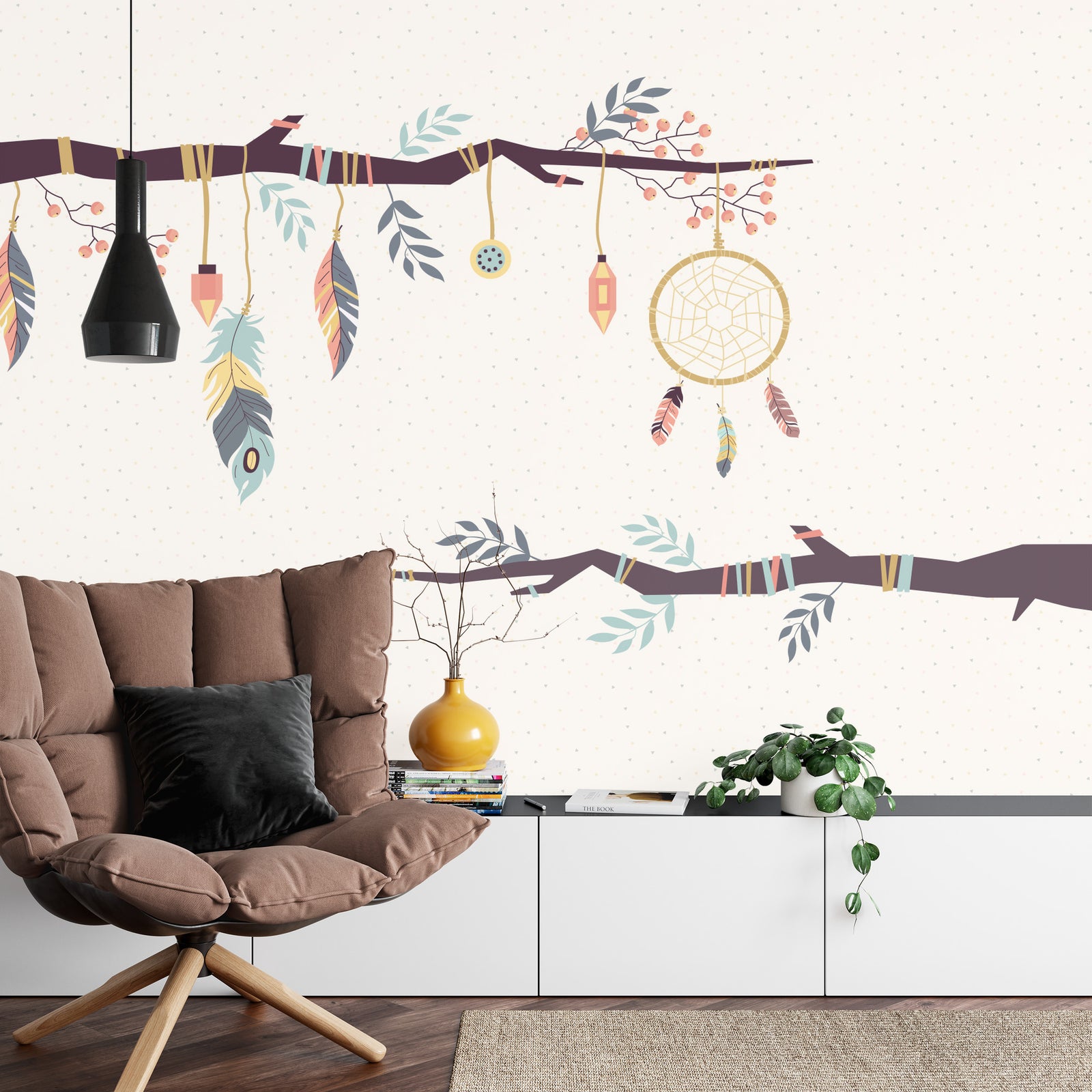 Boho branches wall mural image 0