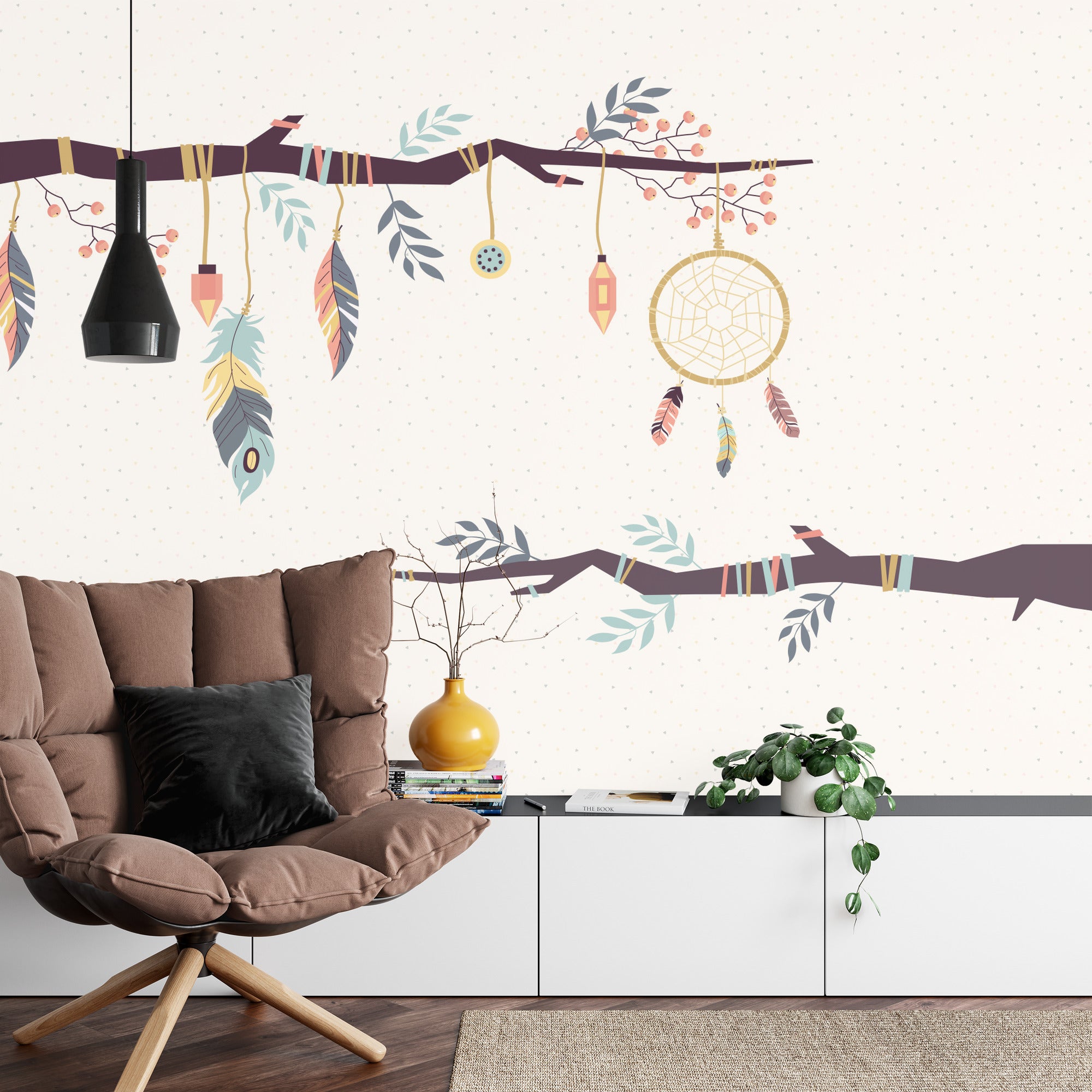 Boho branches wall mural image 0
