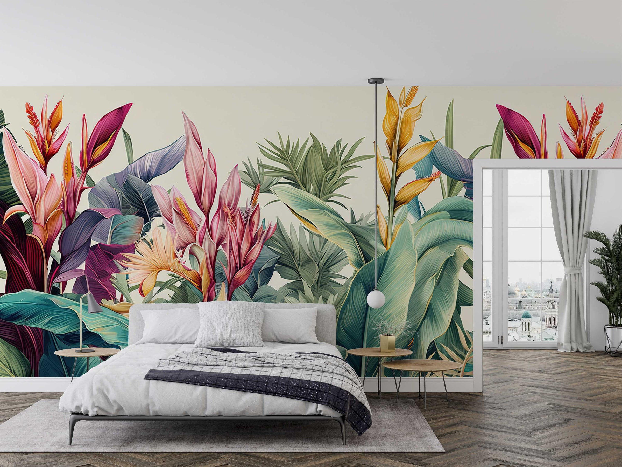 Colourful Tropical Leaves Wall Mural image 0