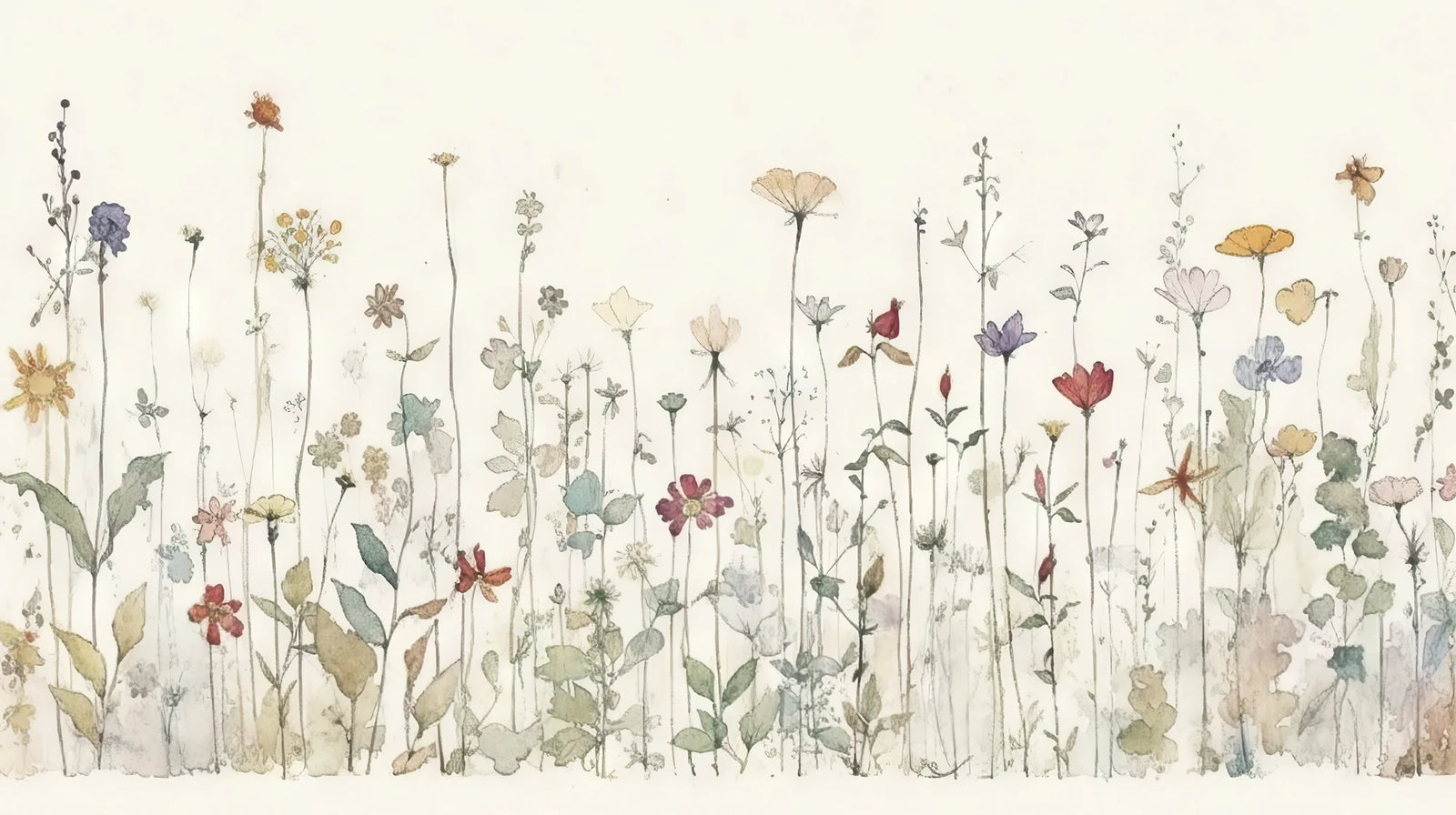 Watercolour Wildflowers Wall Mural image 1