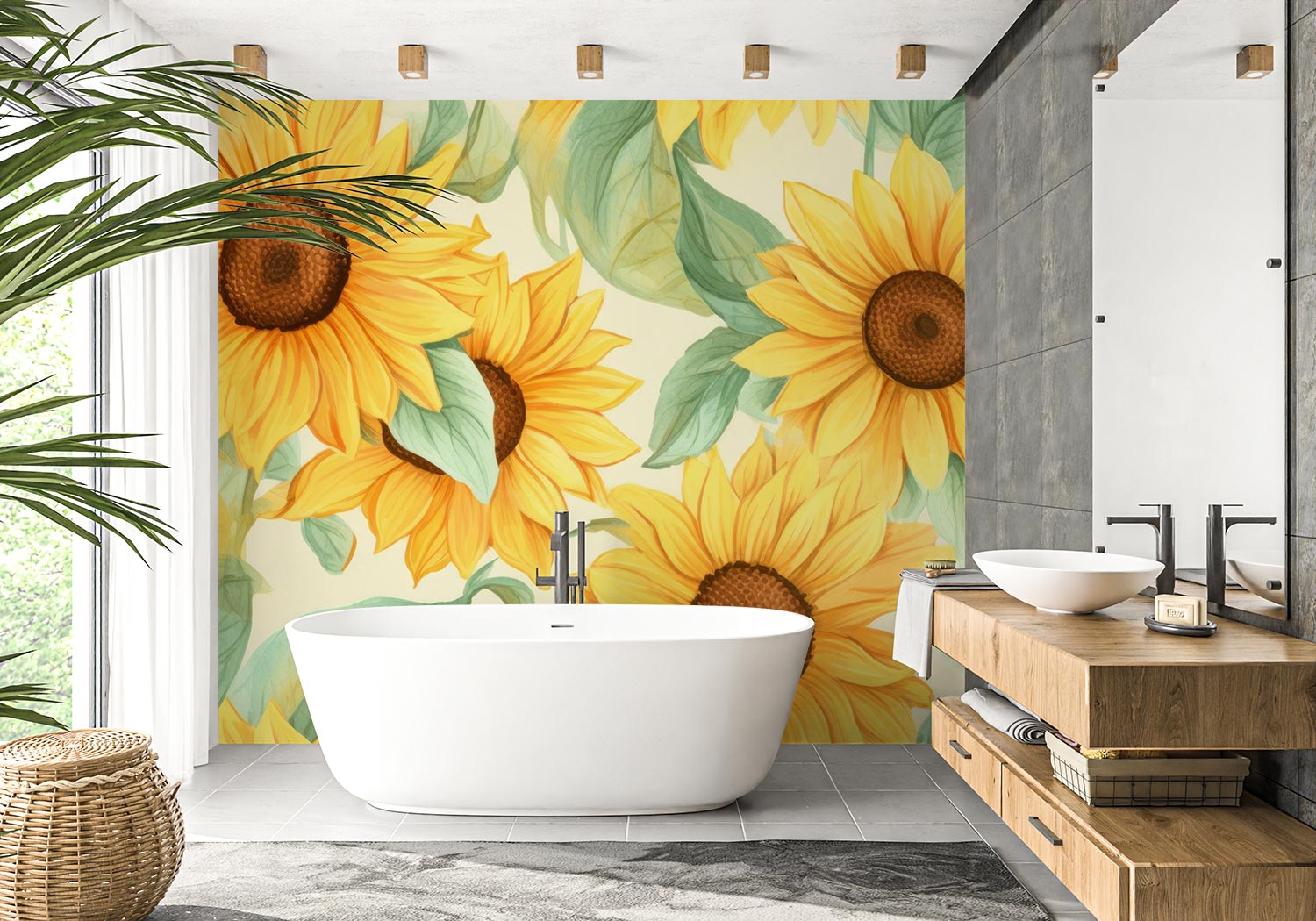 Watercolour Sunflowers Wallpaper Mural image 0