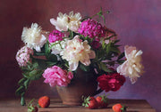 Peonies With Fruit Natural Canvas image 1