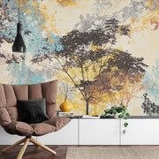 Forest woodland painting wall mural .