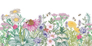 Wildflower Haven Wall Mural – Hand-Illustrated Floral Wallpaper with Vibrant Blooms and Bees