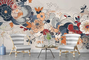 Oriental Flower Pattern Wallpaper Mural image 2