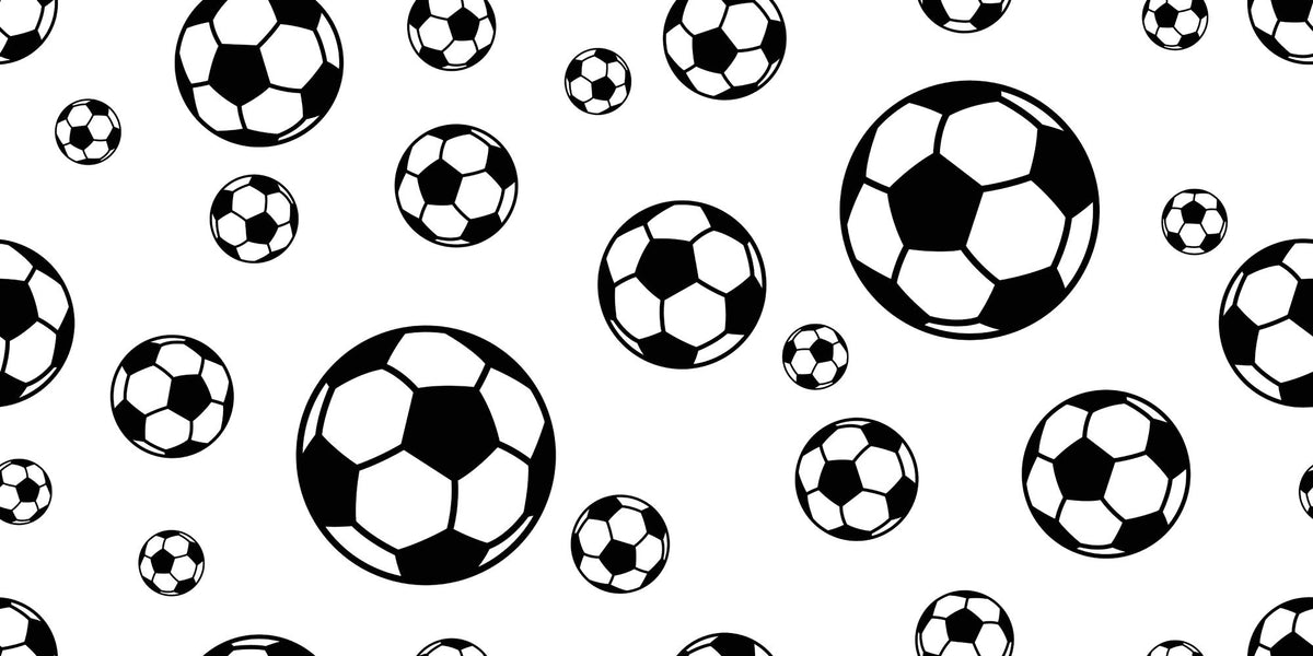 Modern black and white soccer ball wall mural with bold soccer patterns.