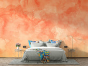 Washed Orange Wallpaper Mural decorating a bedroom.