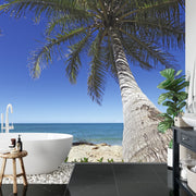 Palm tree on beach wall mural image 2