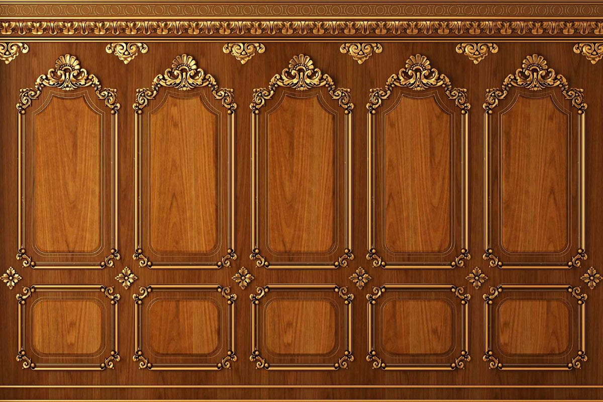 Gold Wood Panel Wallpaper Mural image 1