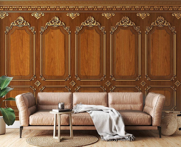 Gold Wood Panel Wallpaper Mural image 0