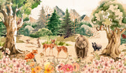 Forest Animals Wall Mural in a watercolor art style