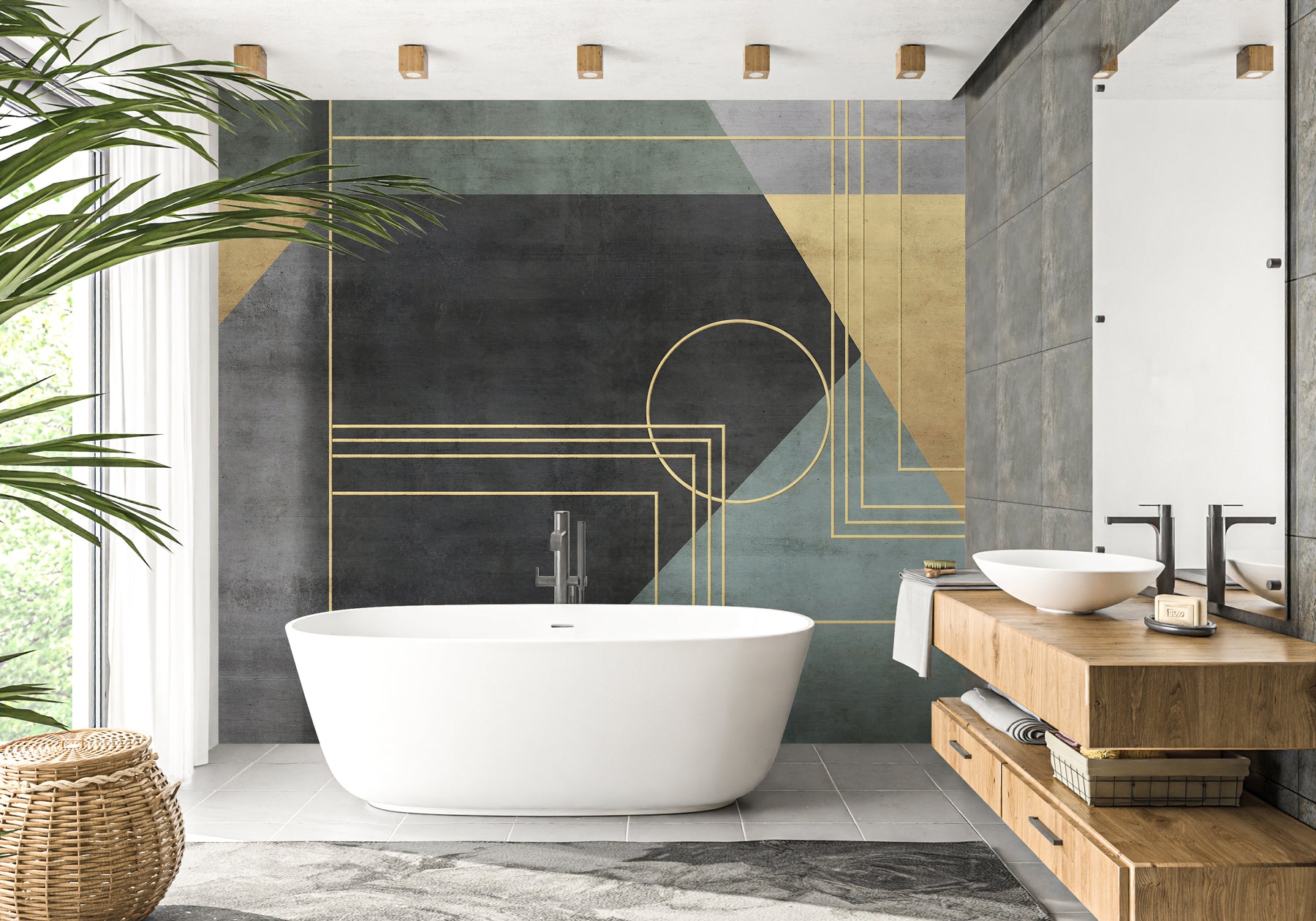 Grey Geometric Wallpaper Mural image 0