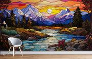 Stained Glass Landscape Wallpaper Mural image 2