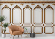 White and Gold Wood Panel Wallpaper Mural image 0