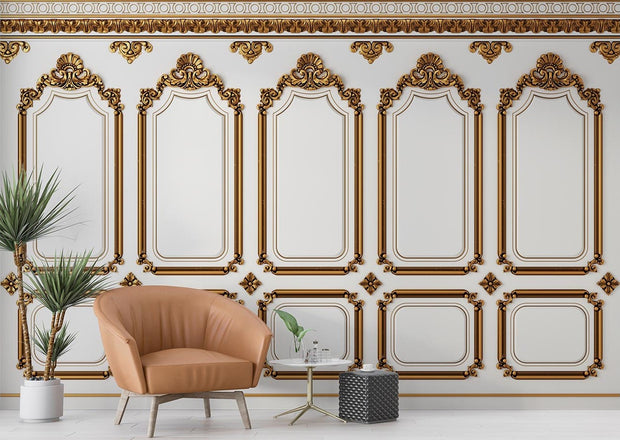 White and Gold Wood Panel Wallpaper Mural image 0