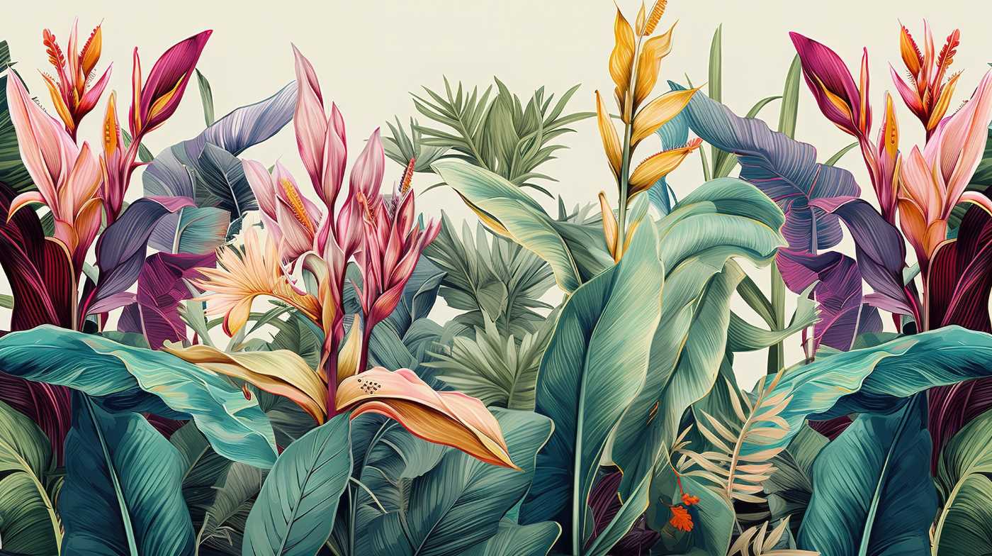 Colourful Tropical Leaves Wall Mural image 1