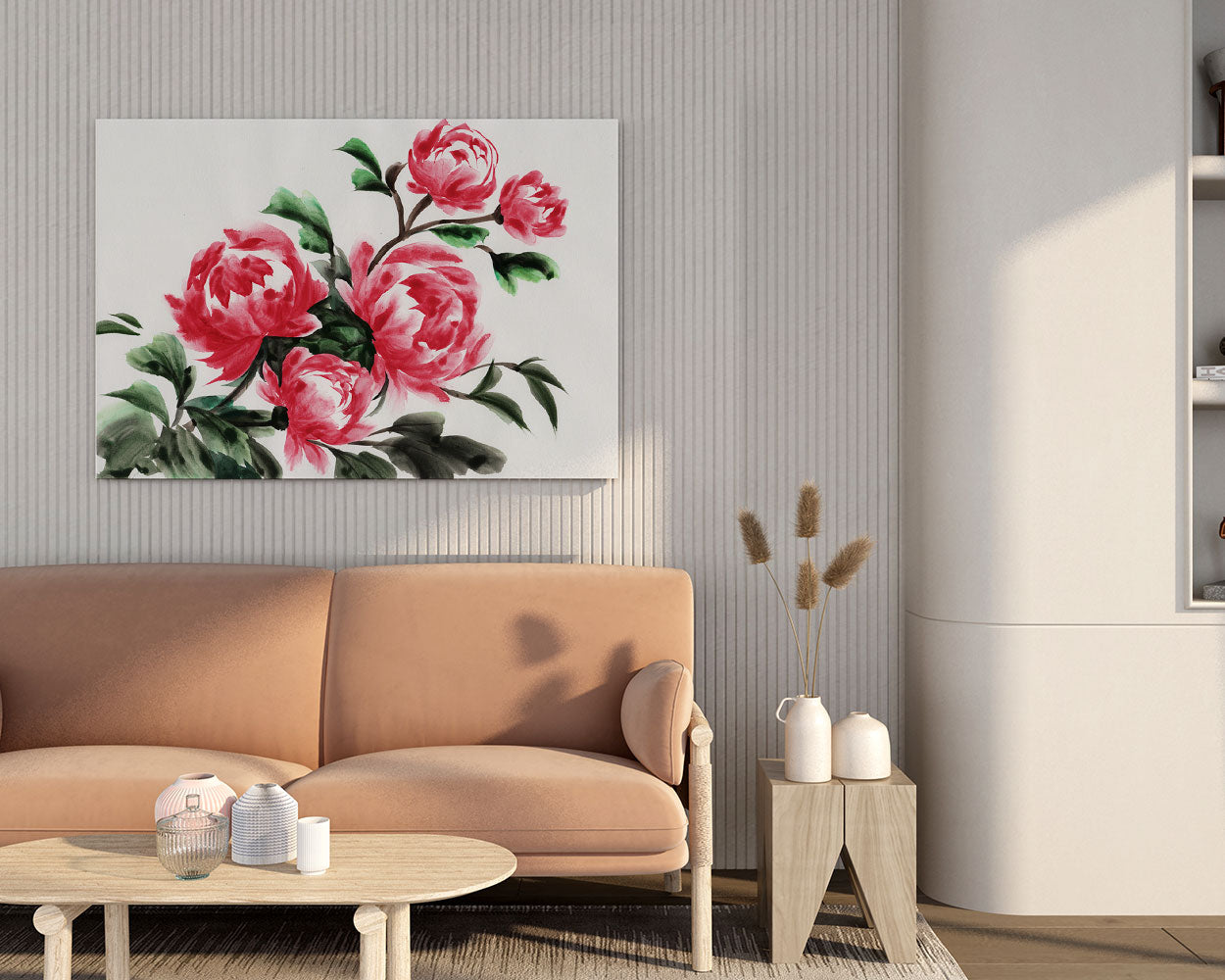 Watercolour Peonies Natural Canvas image 0