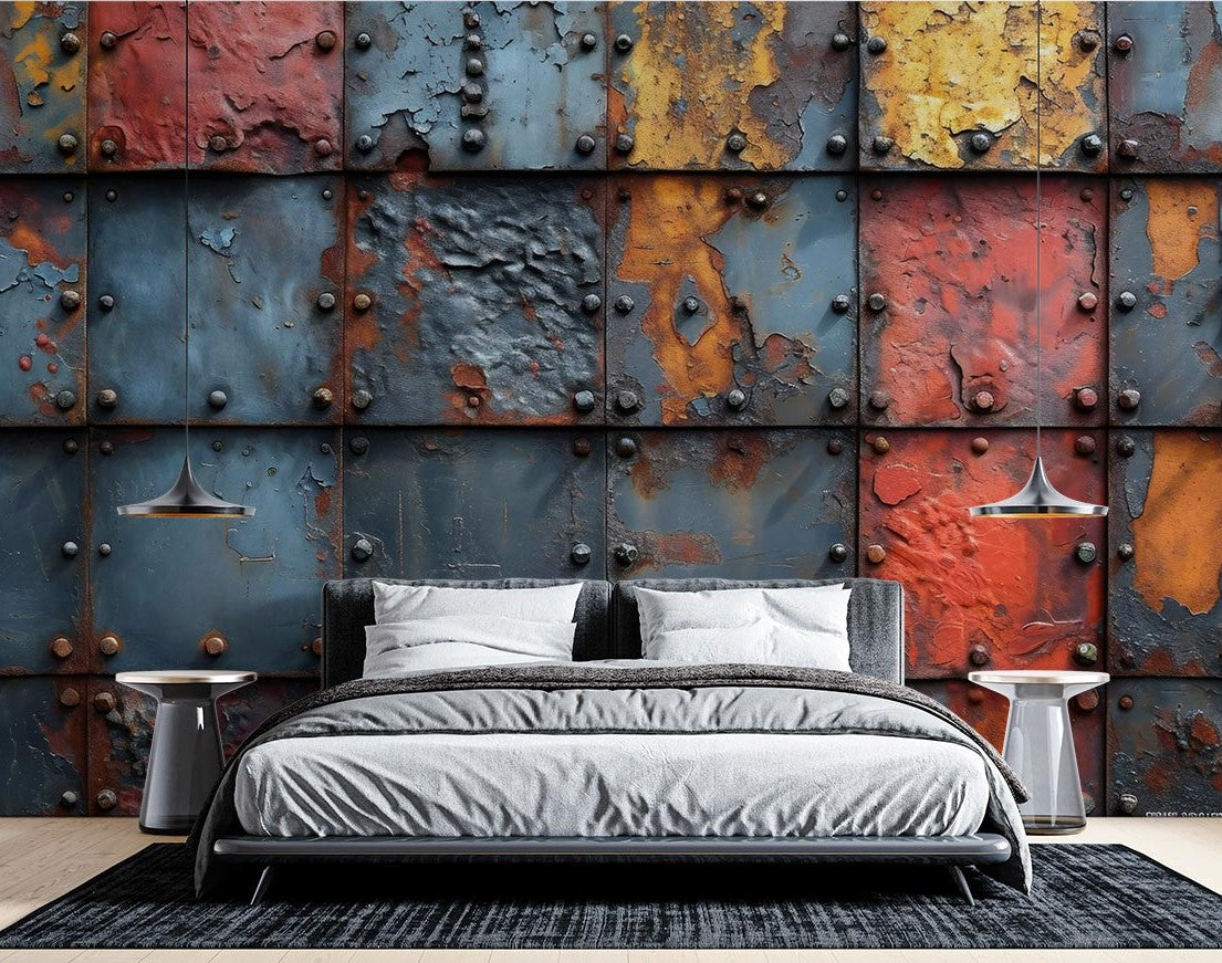 Riveted Piece Of Metal Wallpaper Mural image 0