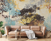 Forest woodland painting wall mural .