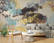 Forest woodland painting wall mural .