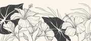 Full layout of minimalist hibiscus flower and leaf mural in bold monochrome style, ideal for modern interiors.