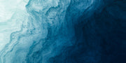 Deep blue abstract wall mural with flowing textures, creating a calming and elegant bedroom atmosphere.