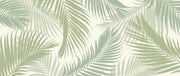 Serene palm leaf wall mural with soft green overlapping leaves on a neutral background.