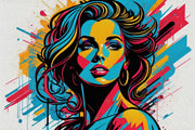 Pop art graffiti mural of a woman, bold and colorful street art wallpaper, vibrant urban wall decor for modern interiors.