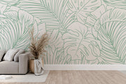Green Leaves Line Art Wall Mural image 0