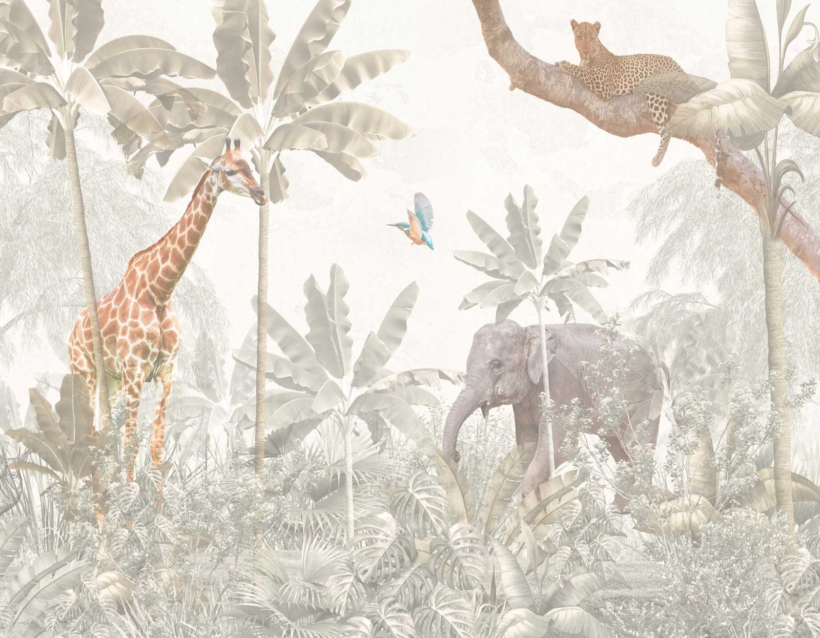 Vintage Jungle Animals Mural Wallpaper image 1