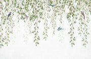 Willow Branches Wall Mural – A serene nature-inspired wallpaper featuring cascading willow branches and birds on a soft background.