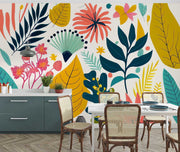 Palm Leaves And Flowers Wall Mural image 2