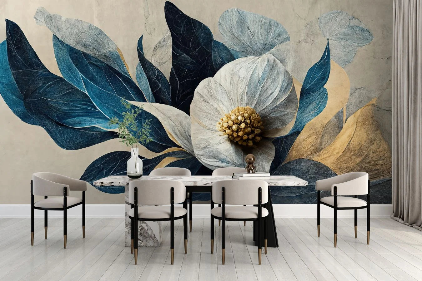 Flower With Leaves Dinning Wall Mural image 0