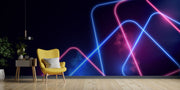 Futuristic Neon Light Wall Mural – Modern Cyberpunk-Inspired Wallpaper with Vibrant Blue and Pink LED-Style Light Trails for Gaming & Trendy Interiors.