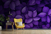 Deep Purple Floral Wall Mural – Luxurious Violet and Plum Botanical Wallpaper with Oversized Flowers for Elegant Interiors.