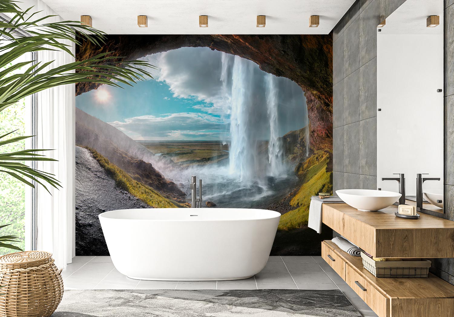 Rock Cave Waterfall Wall Mural image 0