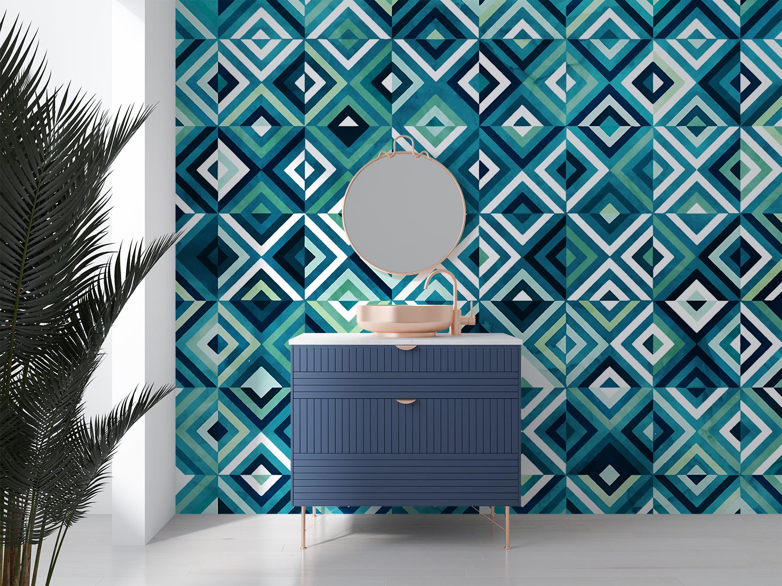 Blue Geometric Wallpaper Mural image 0