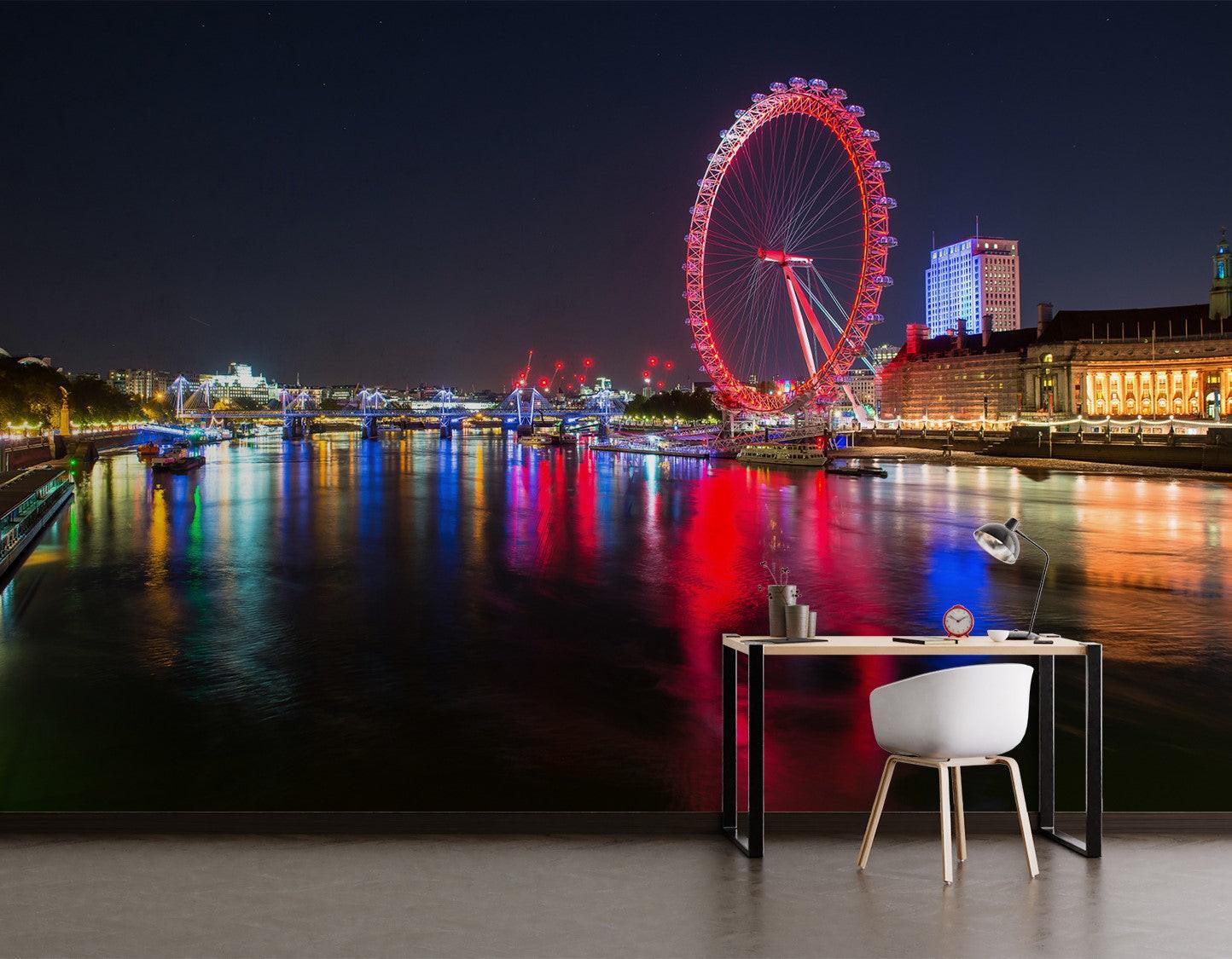 London Eye At Night Mural Wallpaper image 0
