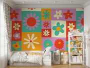 Hippie Flower Pattern Wallpaper Mural image 2