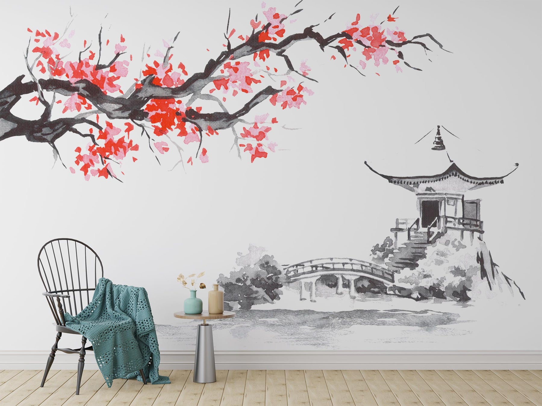 Sakura Ink Painting Wallpaper Mural image 0