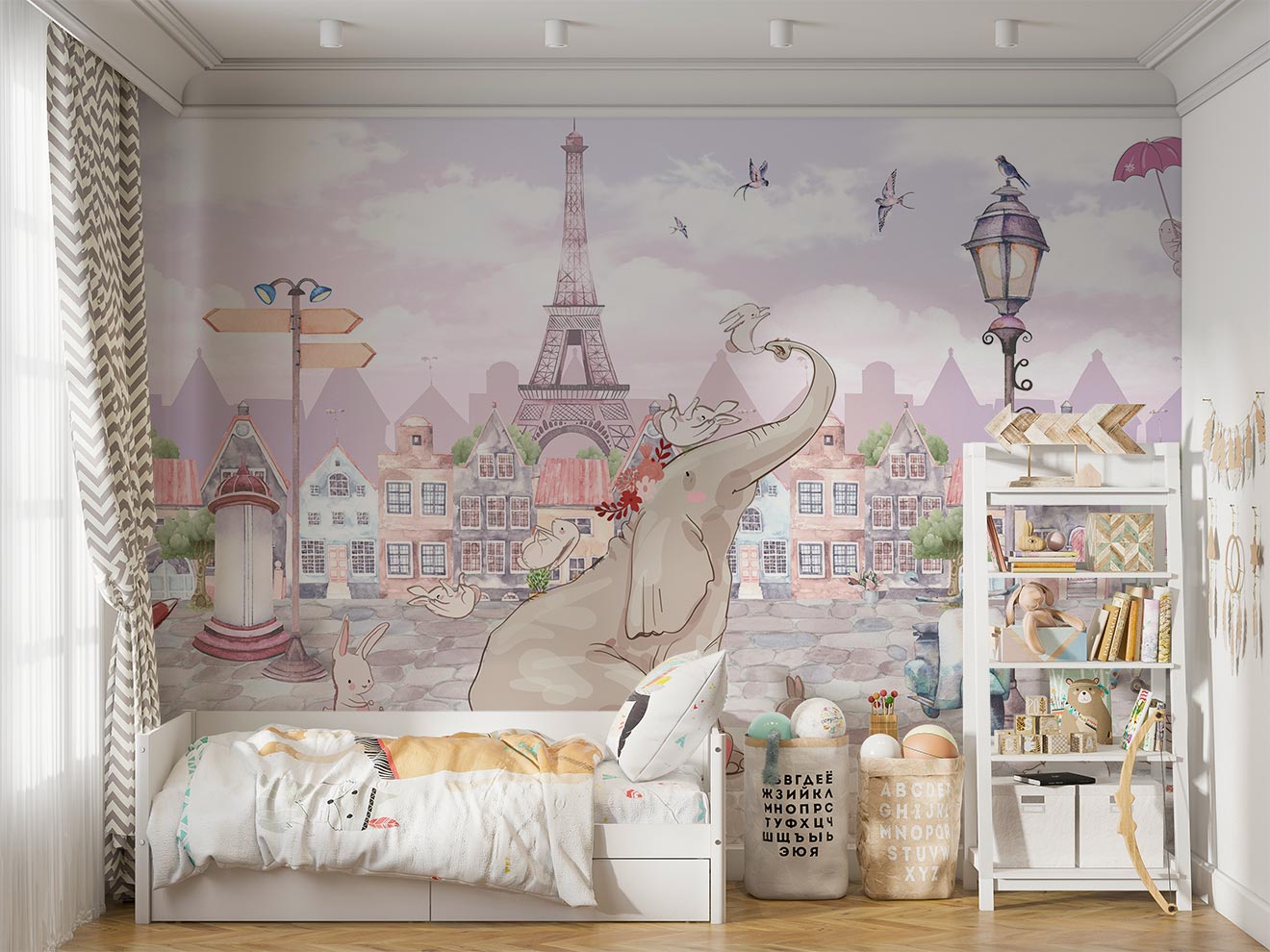 Elephant And Rabbits Mural Wallpaper image 0