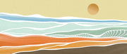 Minimalist abstract beach wall mural with pastel ocean waves, warm sand tones, and a contemporary artistic design – perfect for modern interiors.
